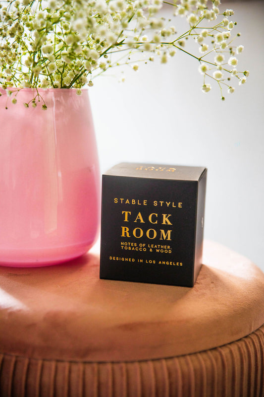 Tack Room candle in a black box